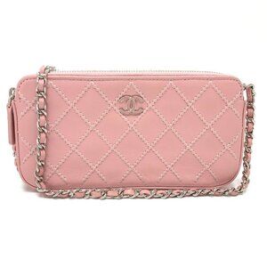 CHANEL Pink Lambskin Leather Logo Wallet